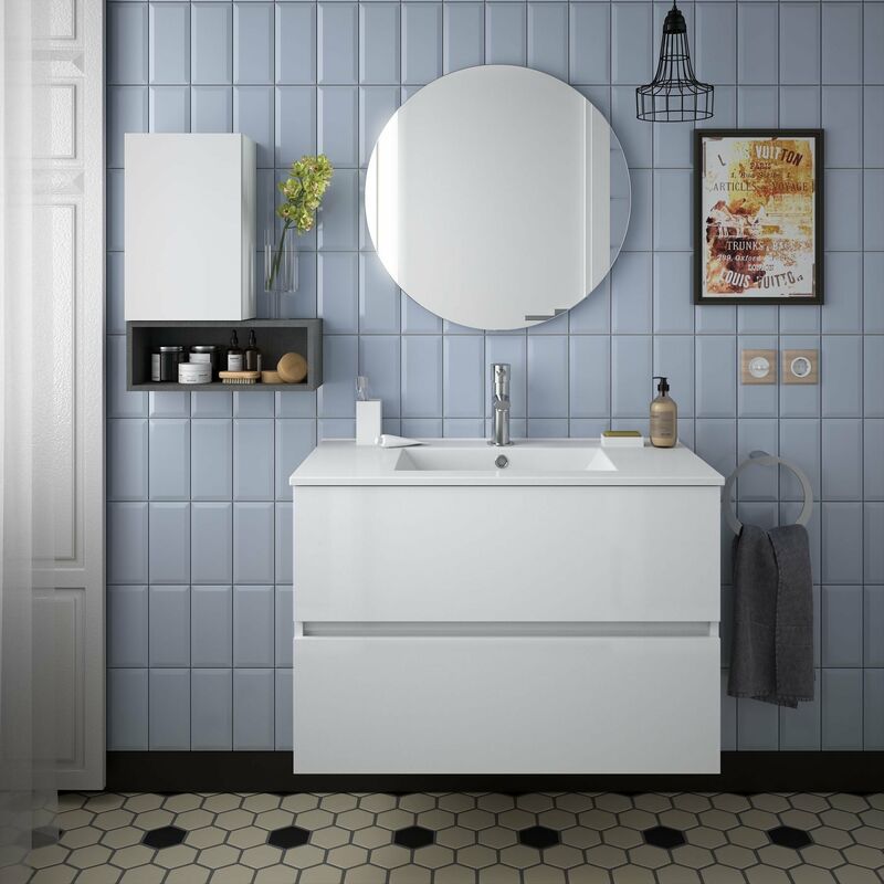 

FUSSION LINE Conjunto Mueble Blanco Brillo Con Lavabo Iberia - Medida: 90 CMS - Salgar