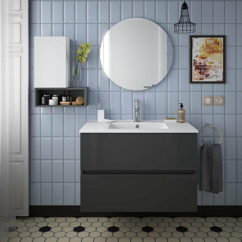 

FUSSION LINE Conjunto Mueble Gris Brillo Con Lavabo Iberia - Medida: 80 CMS - Salgar