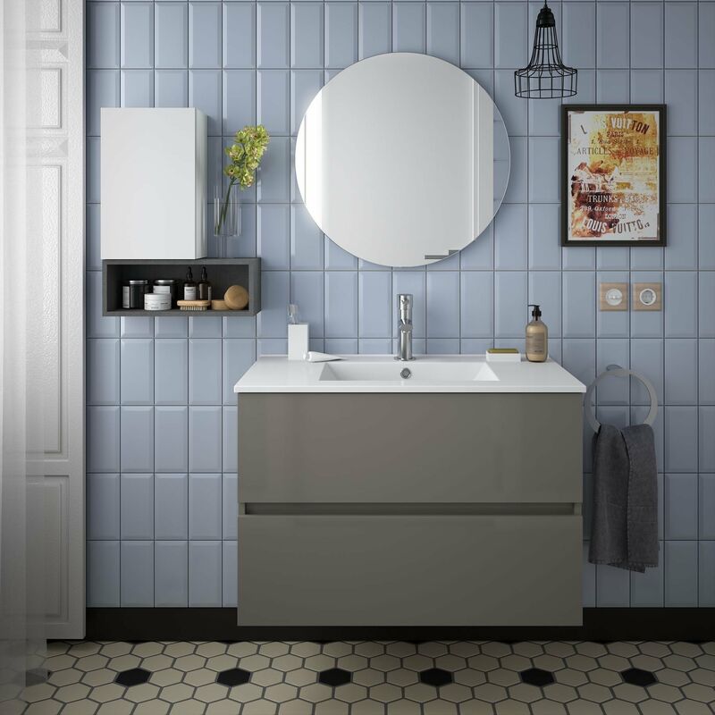 

SALGAR FUSSION LINE Conjunto Mueble Taupe Brillo Con Lavabo Iberia - Medida: 90 CMS