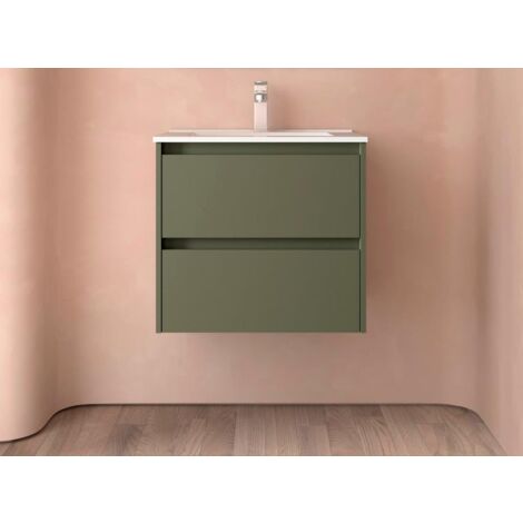 Salgar Noja Unterschrank 600 2 Schubladen + Waschbecken Green Satin
