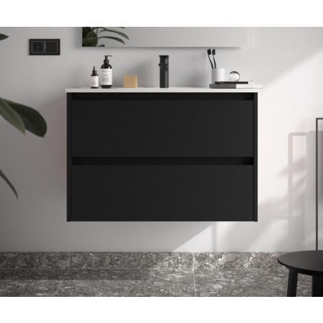 Salgar Noja Unterschrank 800 2 Schubladen + Waschbecken Black Satin