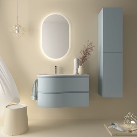 Salgar Schrank wandhängend MAM 900 BLUE FOG rechts 2 Metallauszug mit Softeinzug 897 x 540 x 505 mm