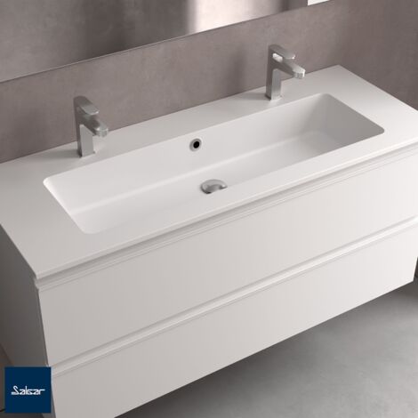 Salgar Waschtisch VILNA 1205 Mit 2 Bohrungen ohne Siphon und Clickerabfluss MINERALSOLID MATT 1205 x 460 x 15 mm