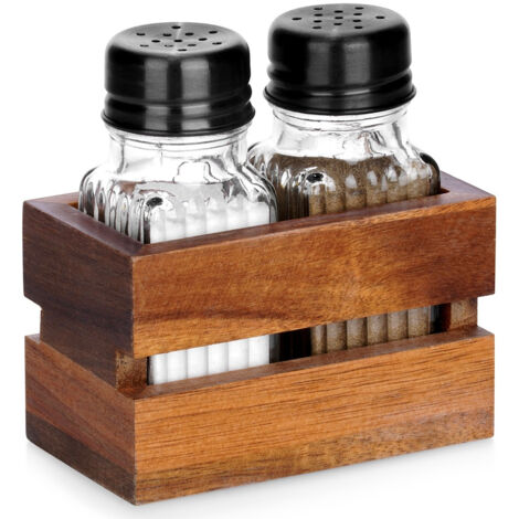 Salière et poivrière avec support, 3 pièces.