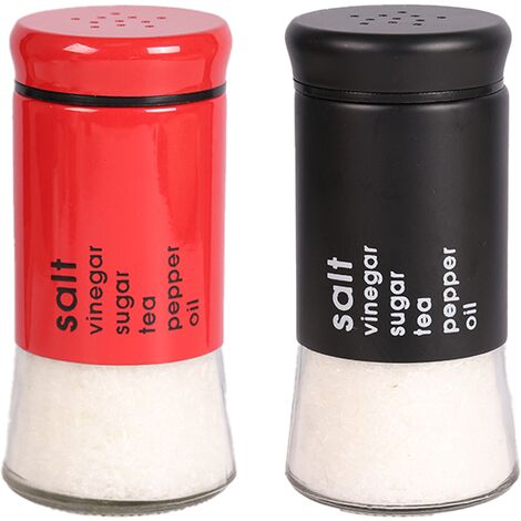 Salière et poivrière en verre avec trous de coulée réglables - Salière et poivrière en acier inoxydable rouge + noir