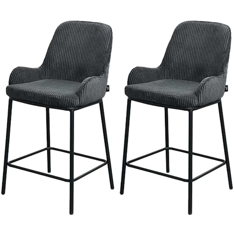 Lisa Design - Salinas - lot de 2 chaises de bar - en velours côtelé - gris anthracite - h65 cm - gris anthracite