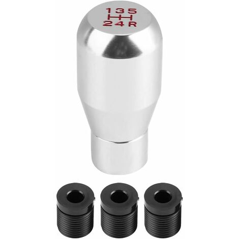 Saline Shifter Adaptateur Universel 5 Vitesses Manuel en Métal Chrome Chrome Pommeau Levier Bâton Stylo Poignée Tête Voiture Style Accessoires（Argent）