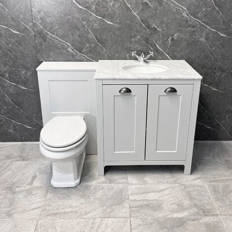 Salisbury Traditional 1300mm Light Grey Vanity Set Inc Toilet & Marble Worktop, No Tap