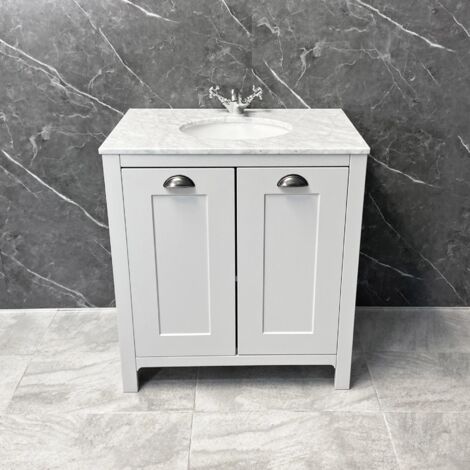 Salisbury Traditional Vanity Unit 800mm Light Grey with Marble Worktop & Basin, No Tap