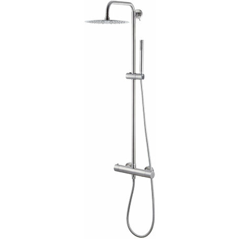 Saliscendi Asta con Miscelatore Soffione e Doccetta in Acciaio Inox Satinato Nilo