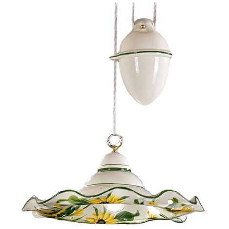 Saliscendi ceramica lampadari bartalini 2217.1 e27 led piatto girasole artigianale