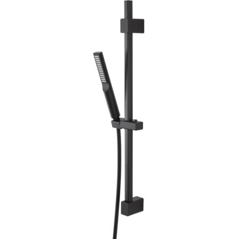 Saliscendi doccia quadrato 70 cm regolabile con doccetta slim in ABS nero opaco Hidra