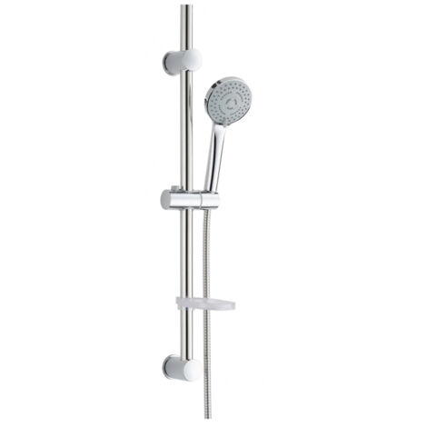 Saliscendi interasse regolabile con asta ø25 mm, altezza 660 mm, doccetta 3 getti cromata, portasapone e flessibile 150 cm - modello: nature 125