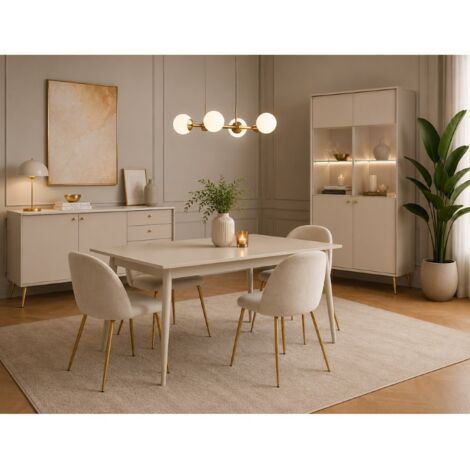 Salle à manger complète beige cachemire et pied doré EZIA