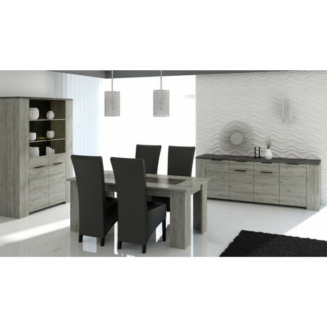 Salle à Manger Complète Noir mat/Bois fumé - MATERA | Leroy Merlin