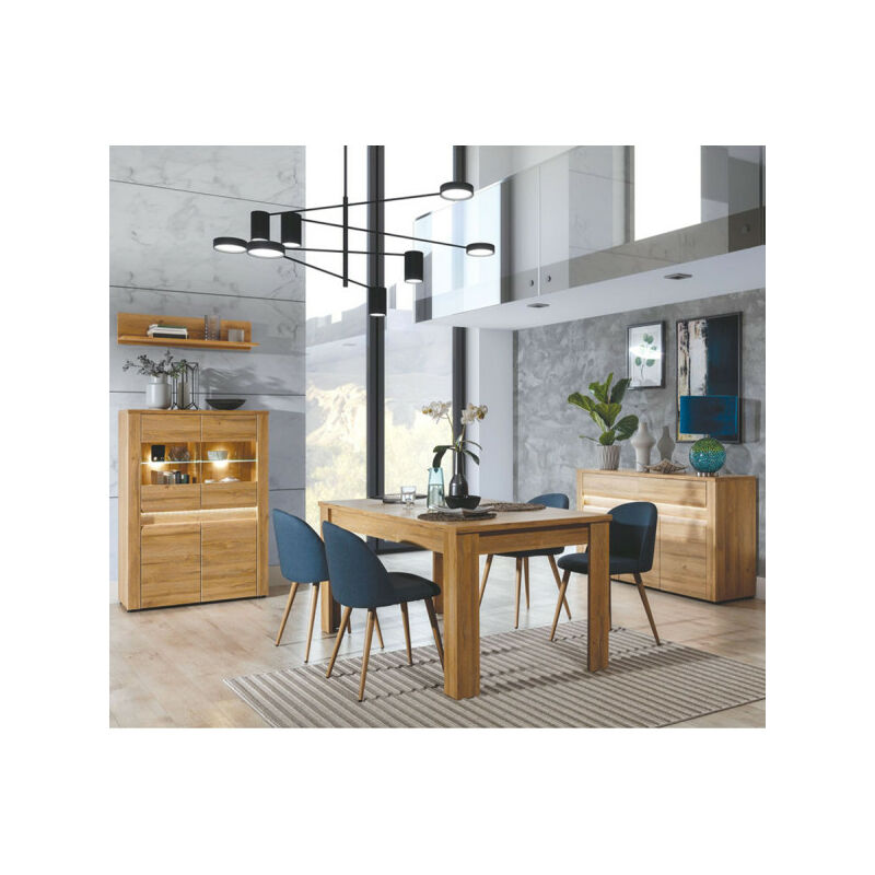 TMM - Salle à manger Complète Chêne - bielsko - Buffet : l 150 x l 40 x h 86 cm Table de repas : l 160/200 x l 90 x h 76 cm Argentier : l 91,5 x l 40