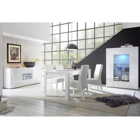 Salle à manger complète design laqué blanc MADO 2 avec LED