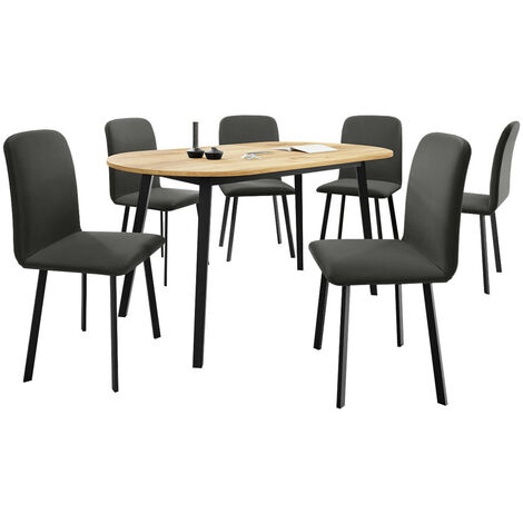 Salle à manger complète Edmond 121, Chêne doré artisanal + Noir, 77x80x150cm, Diamètre: 0, Nombre de places: 6, Style: Contemporary