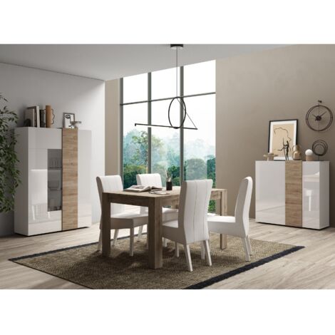 Salle à manger complète moderne bois et blanc SIA