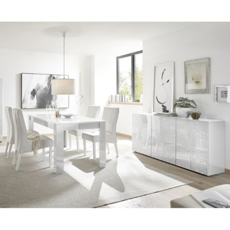 Salle à manger complète moderne laqué blanc SARA (Buffet + Table)