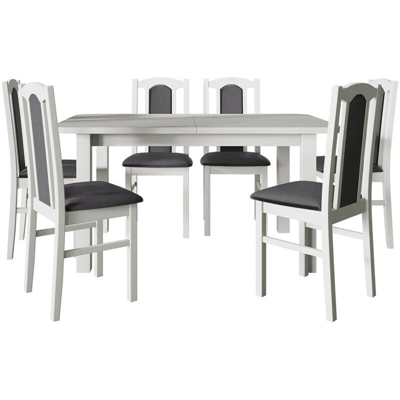 Mobilier1 - Salle à manger complète Victorville 273, Blanc, 76x80x140cm, Diamètre: 0, Nombre de places: 6, Style: Contemporary