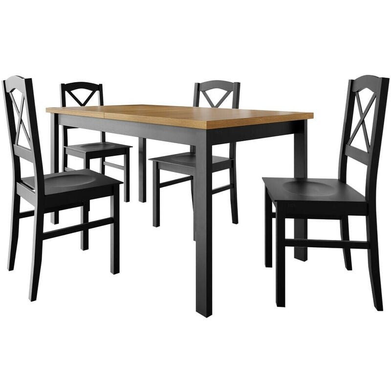 Mobilier1 - Salle à manger complète Victorville 280, Noir + Chêne petit-fils, 78x80x120cm, Diamètre: 0, Nombre de places: 4, Style: Contemporary