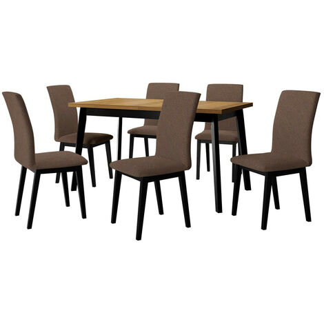 Salle à manger complète Victorville 322, Noir, 75x80x140cm, Diamètre: 0, Nombre de places: 6, Style: Contemporary