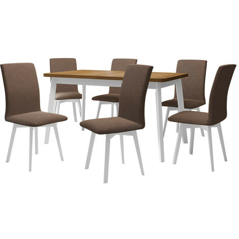 Salle à manger complète Victorville 324, Blanc, 75x80x140cm, Diamètre: 0, Nombre de places: 6, Style: Contemporary