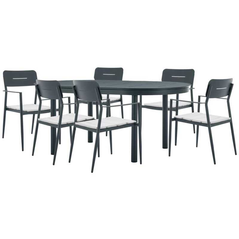 Vente-unique - Salle à manger de jardin en aluminium : table extensible L.170/240 cm et 6 fauteuils empilables - Anthracite - lottys de mylia