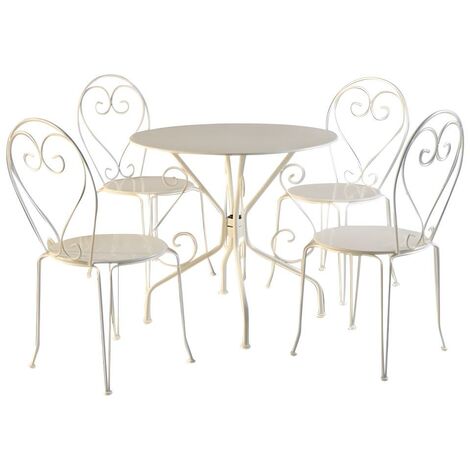 Salle à manger de jardin en métal façon fer forgé : une table et 4 chaises empilables - Blanc - GUERMANTES - Blanc