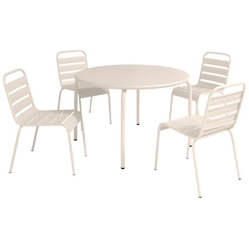 Produit shopeco.fr : Vente-unique - Salle à manger de jardin en métal - une table D.110 cm et 4 chaises empilables - Beige - mirmande de mylia
