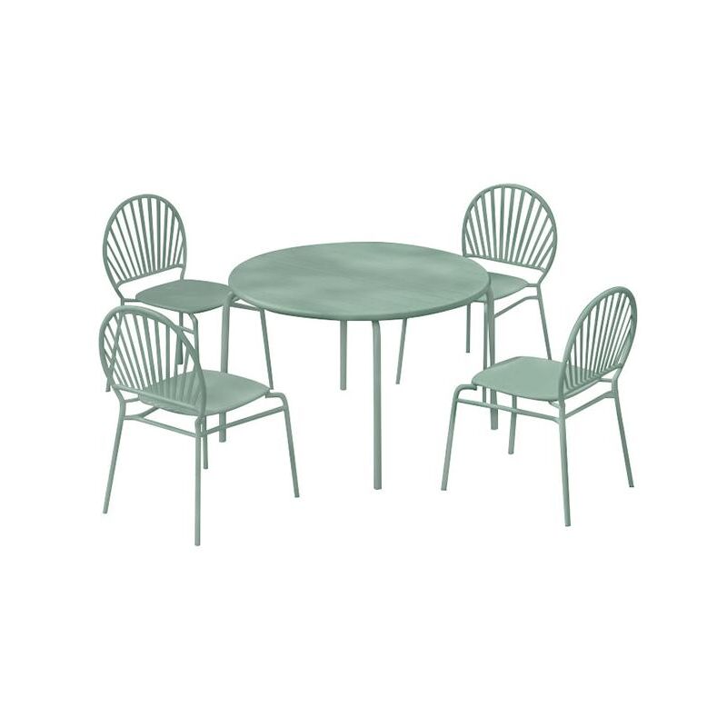 Vente-unique - Salle à manger de jardin en métal : une table D.110 cm et 4 chaises - Vert amande - cedeira de mylia