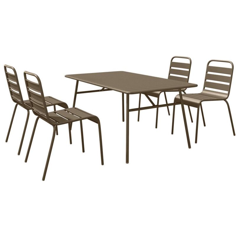 Vente-unique - Salle à manger de jardin en métal - une table L.160 cm et 4 chaises empilables - Taupe - mirmande de mylia