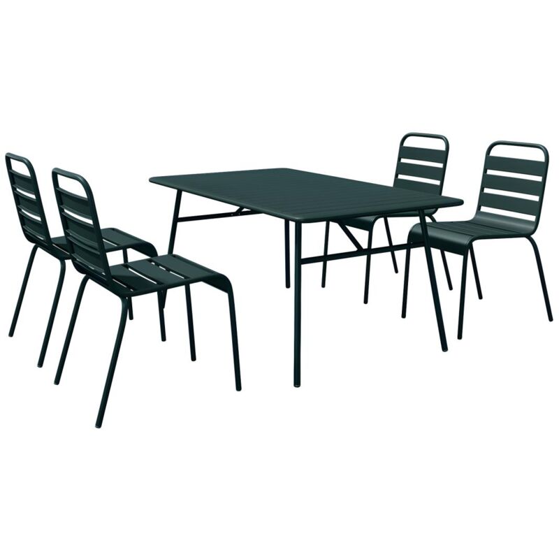 Vente-unique - Salle à manger de jardin en métal - une table L.160 cm et 4 chaises empilables - Vert sapin - mirmande de mylia