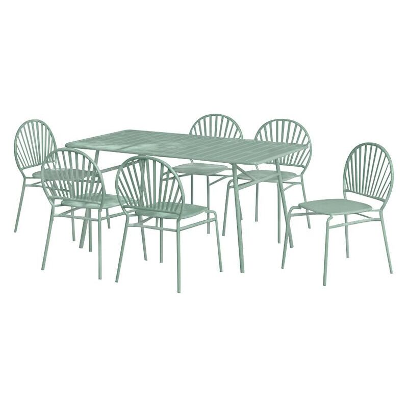 Vente-unique - Salle à manger de jardin en métal : une table L.160 cm et 6 chaises - Vert amande - cedeira de mylia