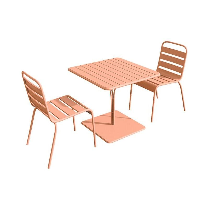 Vente-unique - Salle à manger de jardin en métal - une table L.80 cm et 2 chaises empilables - Orange clair - mirmande de mylia