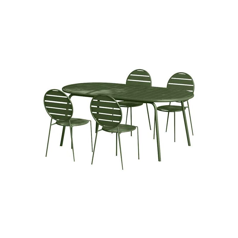 Vente-unique - Salle à manger de jardin en métal : une table ovale L.180 cm et 4 chaises - Kaki - montefaro de mylia