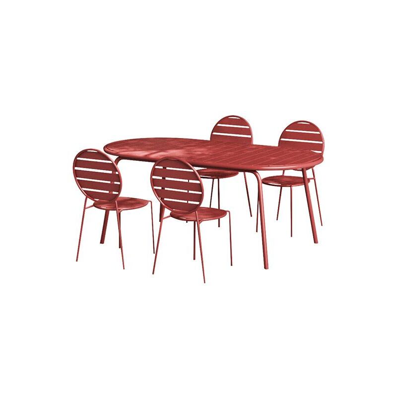 Vente-unique - Salle à manger de jardin en métal : une table ovale L.180 cm et 4 chaises - Terracotta - montefaro de mylia