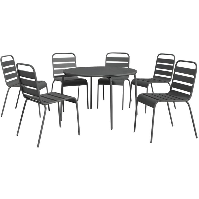 Vente-unique - Salle à manger de jardin en métal - une table ronde D.130cm et 6 chaises empilables - Gris anthracite - mirmande de mylia