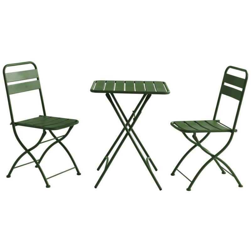 Vente-unique - Salle à manger de jardin pliante en métal - une table L.60 cm et 2 chaises pliantes - Kaki - mirmande de mylia