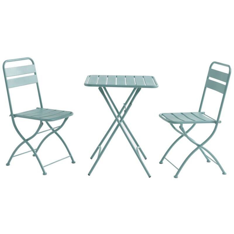 Vente-unique - Salle à manger de jardin pliante en métal - une table L.60 cm et 2 chaises pliantes - Vert amande - mirmande de mylia