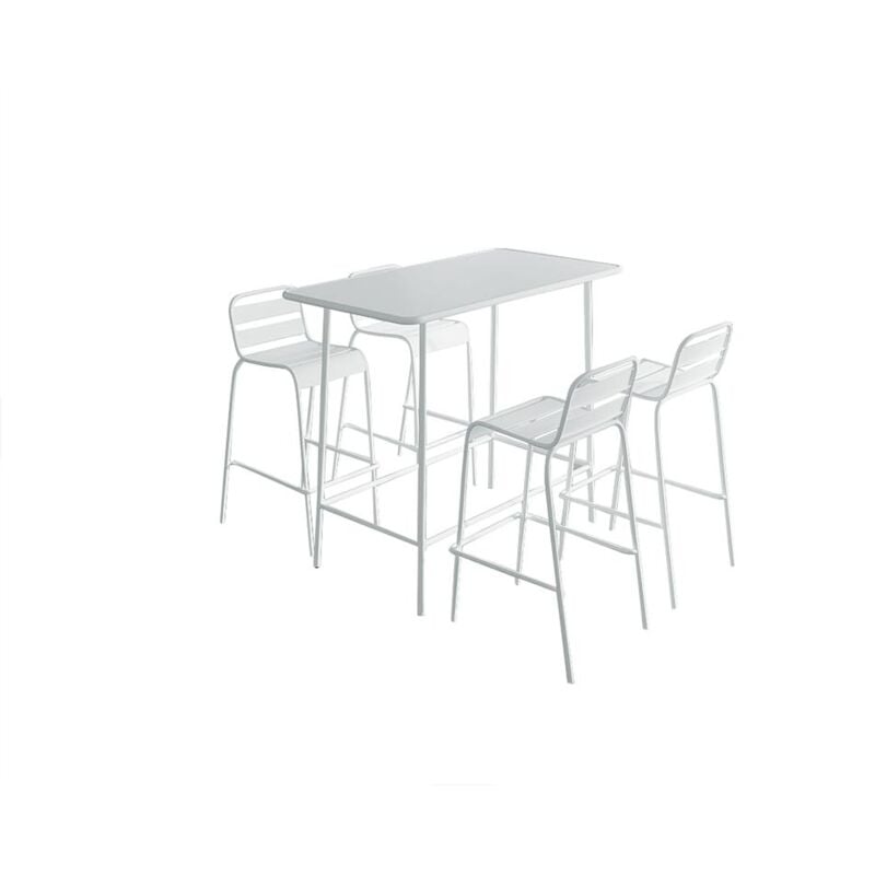 Salle à manger haute de jardin en métal : une table L.120 cm et 4 chaises - Blanc - mirmande de mylia