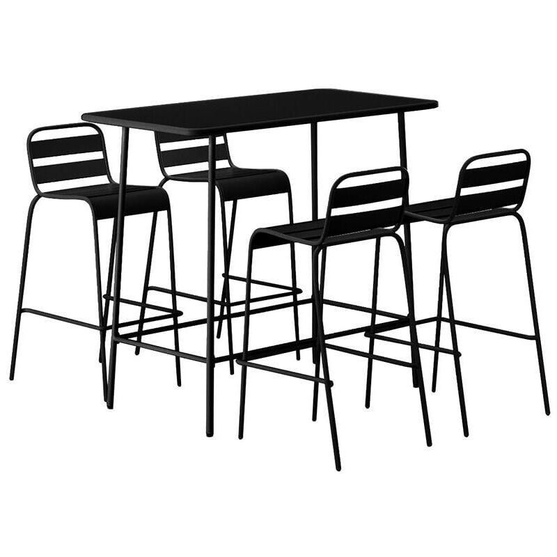 Salle à manger haute de jardin en métal : une table L.120 cm et 4 chaises - Noir - mirmande de mylia