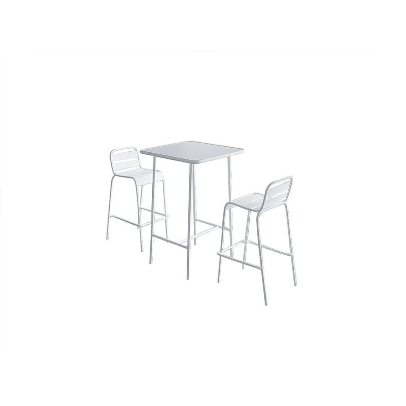 Salle à manger haute de jardin en métal : une table L.70 cm et 2 chaises - Blanc - mirmande de mylia