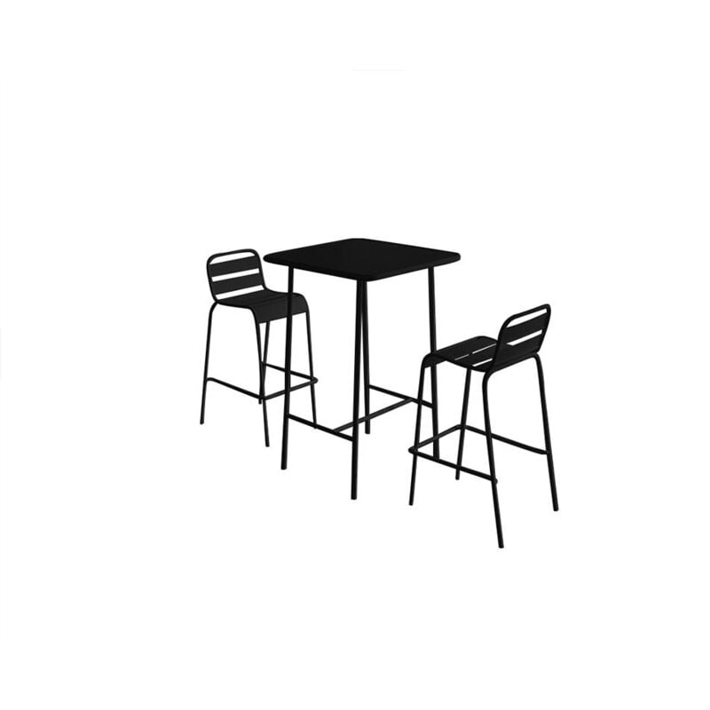 Salle à manger haute de jardin en métal : une table L.70 cm et 2 chaises - Noir - mirmande de mylia