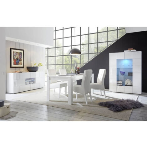 Salle à manger moderne laquée blanc brillant Milenor