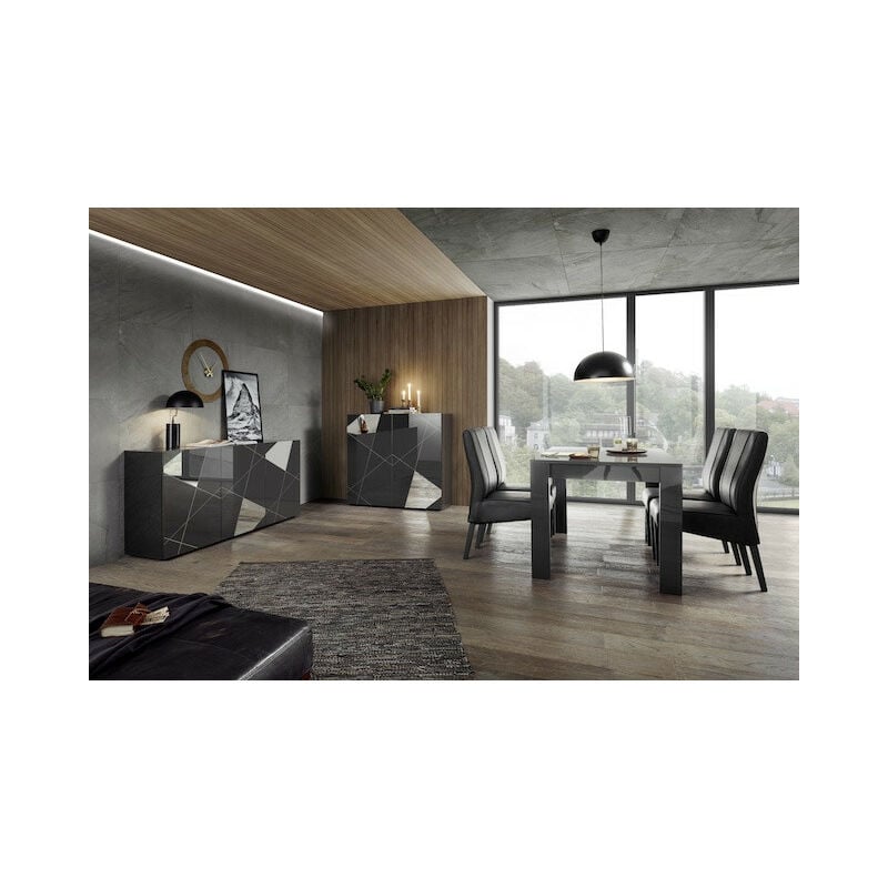 Azura Home Design - Salle à manger vittoria gris anthracite laqué - avec