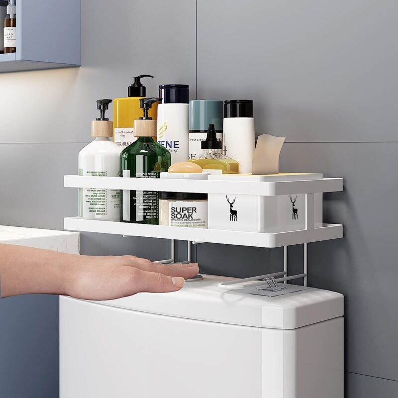 Salle de bain au-dessus de l'étagère de rangement des toilettes, étagères de rangement pour salle de bain, économiseur d'espace blanc