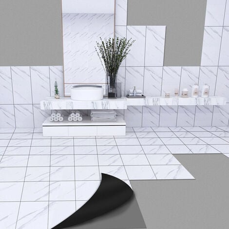 Salle de bain cuisine PVC auto-adhésif carrelage autocollant salle de bain étanche papier peint salon marbre fond papier peint carrelage salle de bain papier peint étanche (Jazz White (10 pcs)