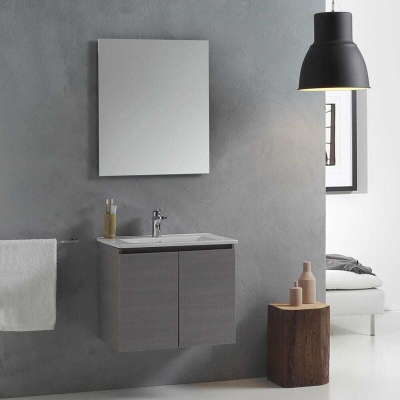 Kiamami Valentina - Salle De Bain Mobile Évier Avec Portes De 60 Cm Gris Vinci